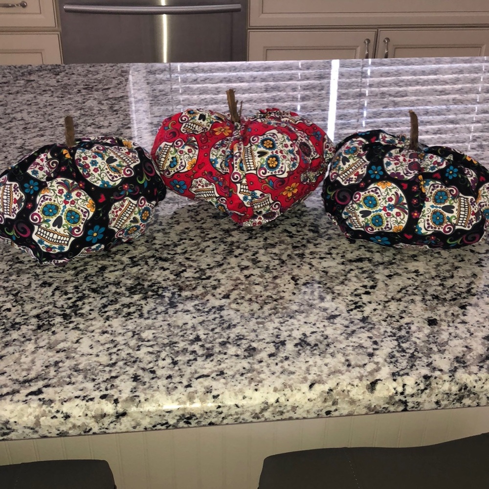 Sugar skull fabric pumpkins!